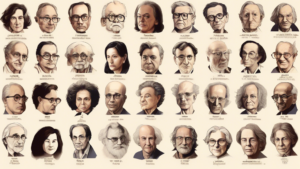 A gathering of renowned literary authors, each depicted with their most iconic work in hand.