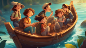 A group of beloved short story characters on an adventure together, exploring diverse and enchanting settings, experiencing exciting and heartwarming momen